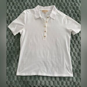 Michael Kors White Polo Shirt with Gold Buttons